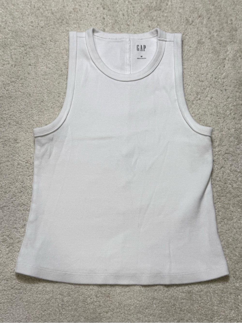 GAP Cotton Stretch Ribbed White High Neck Tank Top Size Medium